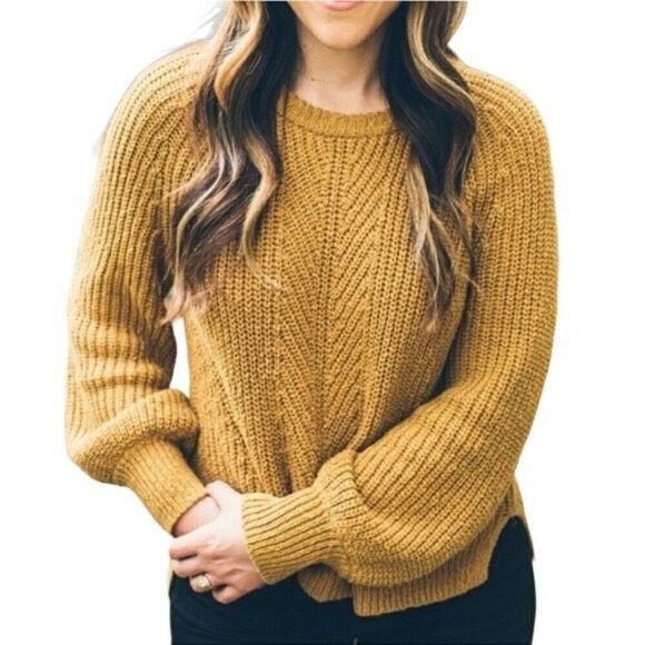 Madewell Sweaters - Madewell Fisherman Cable Knit Pullover Sweater Medium Chunky Mustard Crewneck